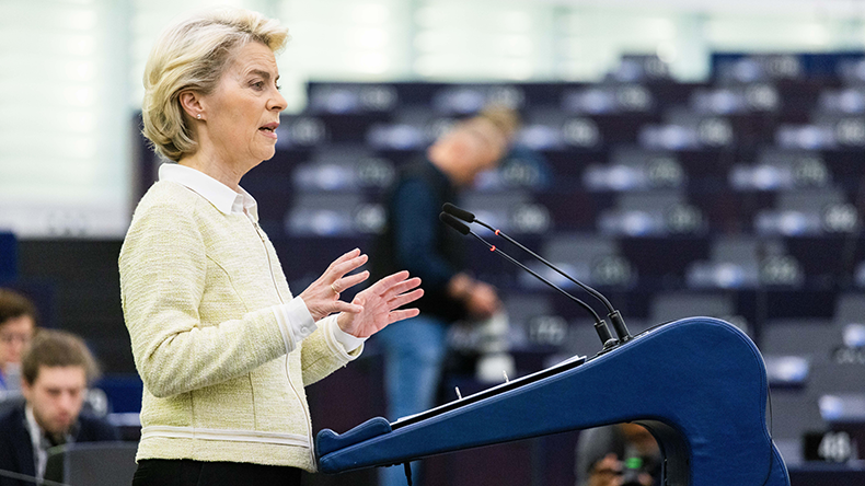 Ursula von der Leyen addressing the European Parliament