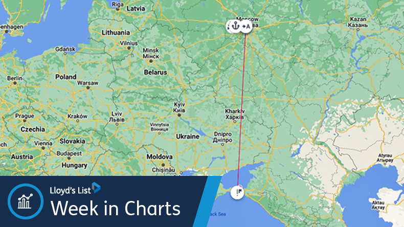 Map showing ship jamming its signal and appearing in Moscow