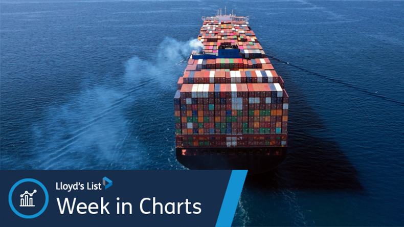 Containership sailing away on the ocean