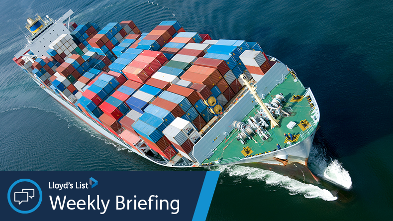 Containership at an angle